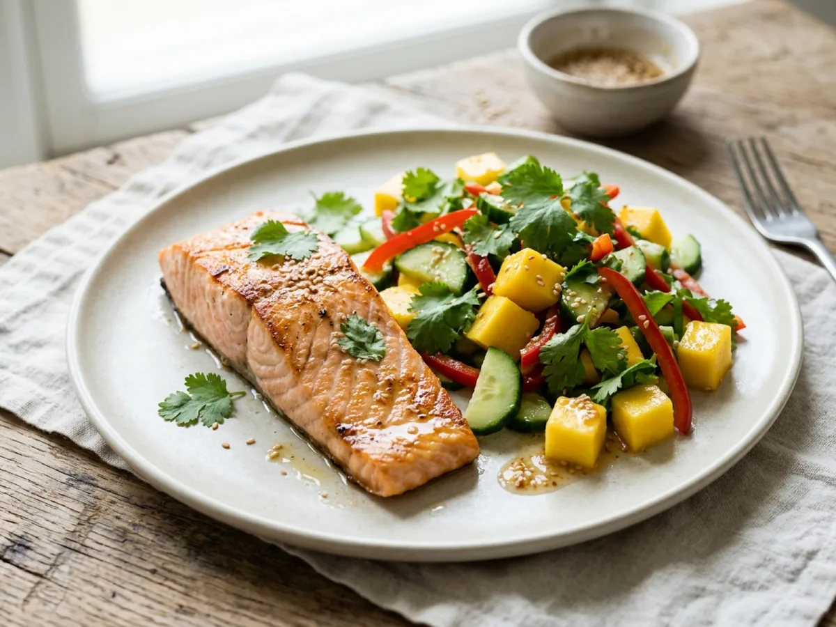 Asiatisk grillad lax med mangosallad — receptbild