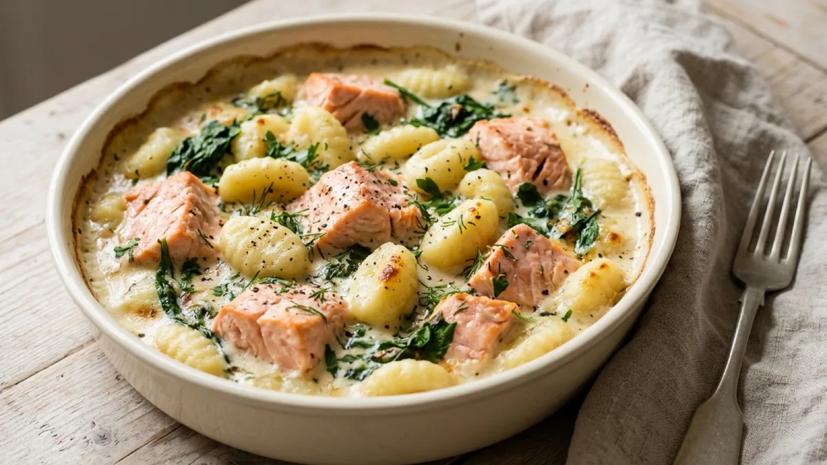 Baked Salmon with Creamy Gnocchi