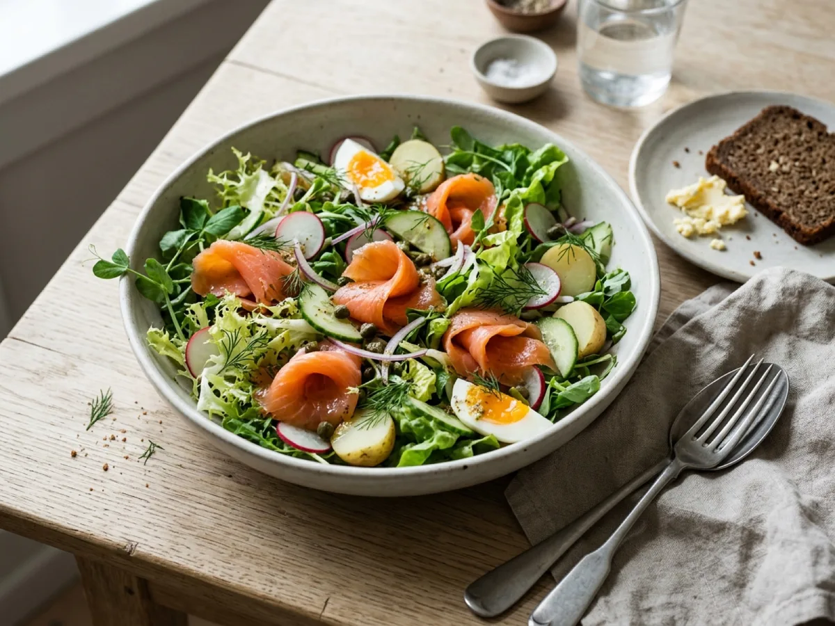 Sallad med kallrökt lax — receptbild