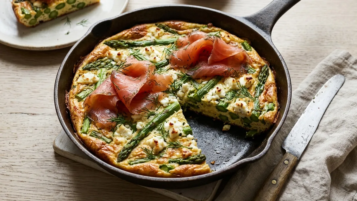 Frittata with Gravlax, Asparagus and Feta