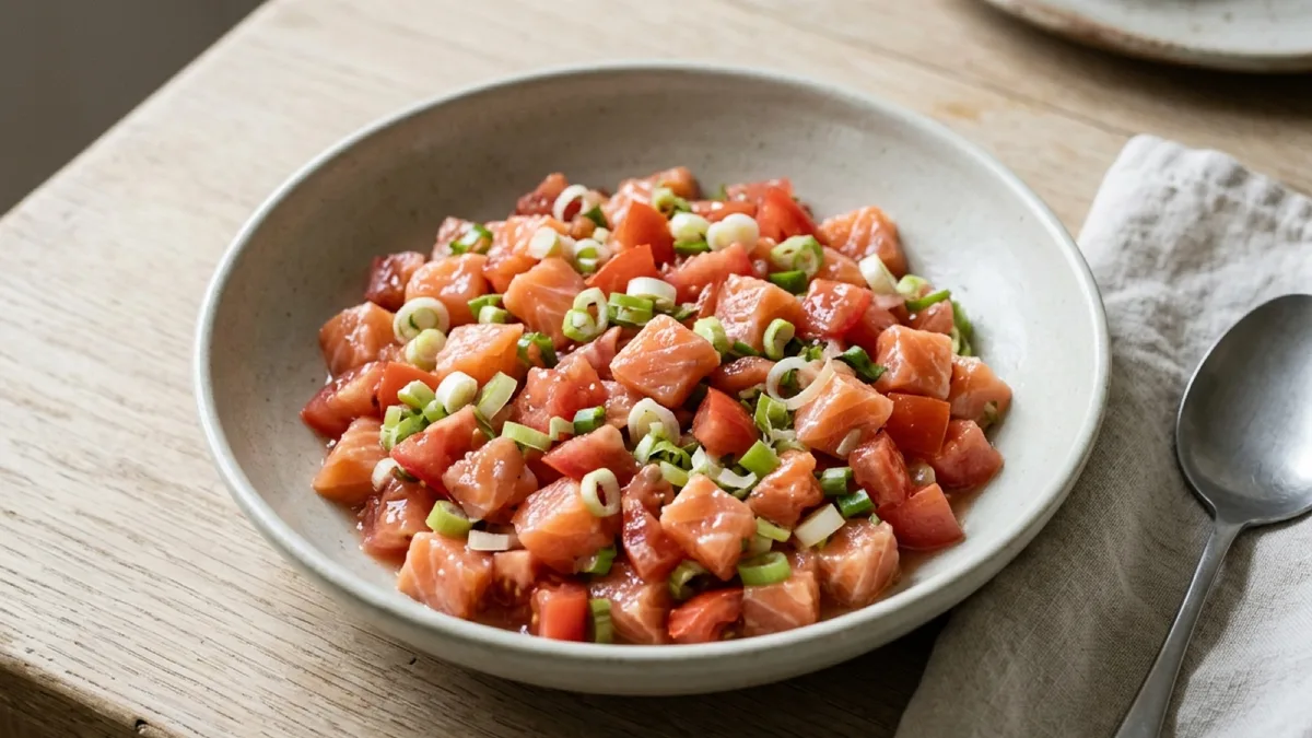 Lomi Lomi Salmon with Tomato and Spring Onion