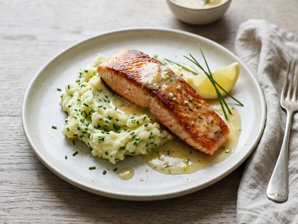Pan-Fried Salmon with Chive Mash and Lemon Sauce — recipe photo