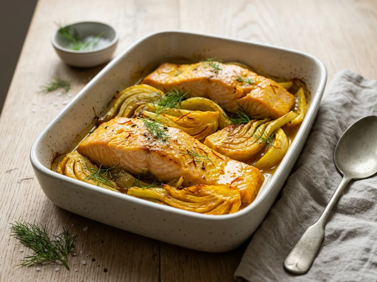 Saffron-Baked Salmon with Fennel — recipe photo
