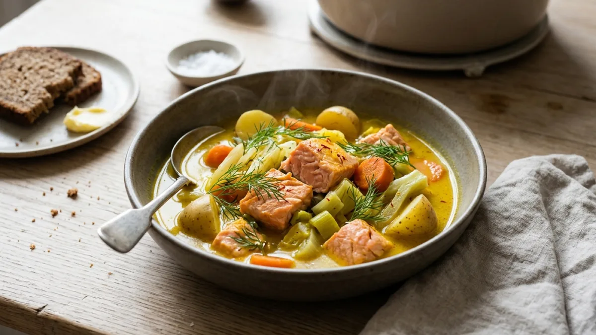 One-Pot Saffron Salmon and Vegetable Stew