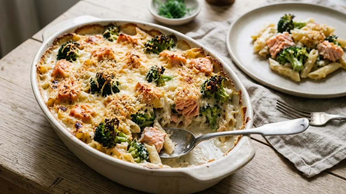 Salmon and Broccoli Pasta Gratin