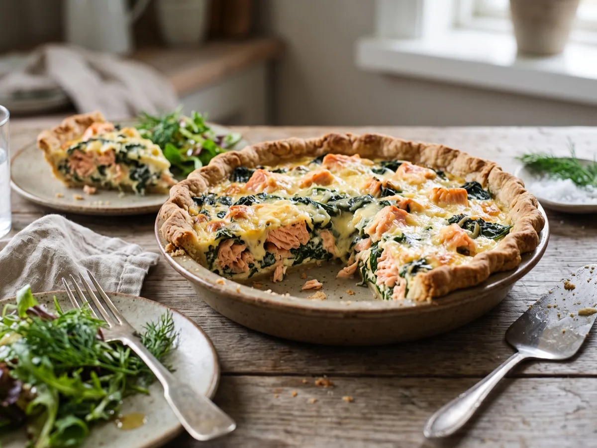 Salmon Pie with Spinach and Västerbotten Cheese — recipe photo