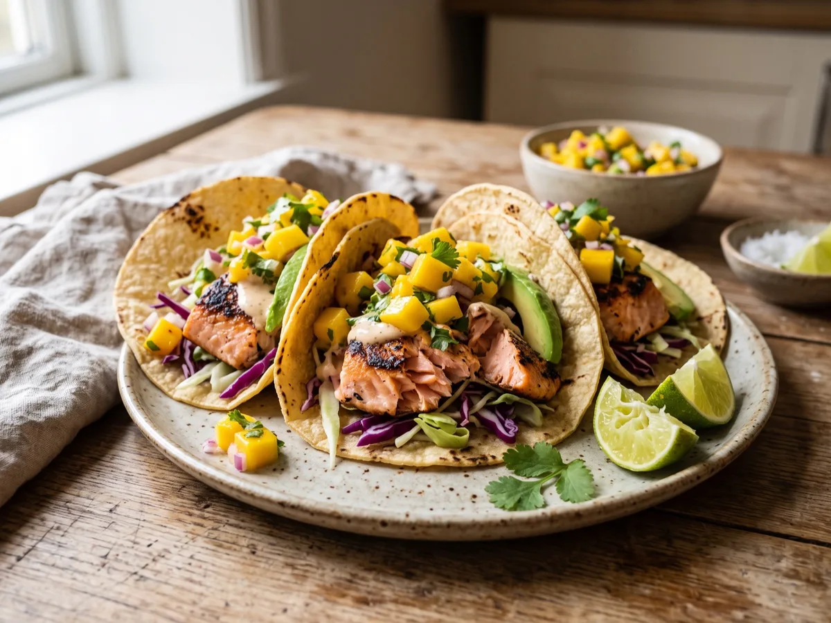 Salmon Tacos with Fresh Mango Salsa — recipe photo