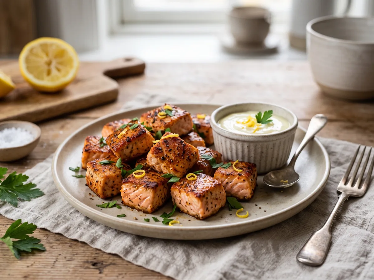 Rökiga laxkuber med citronaioli — recipe photo