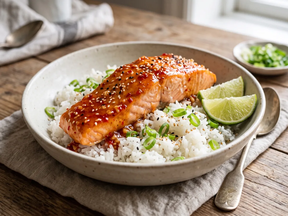 Sweet chililax i ugn med ris — recipe photo